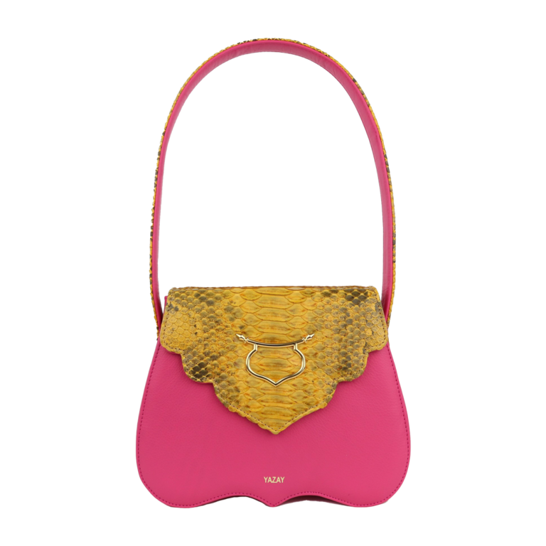 sac à épaule rose et jaune