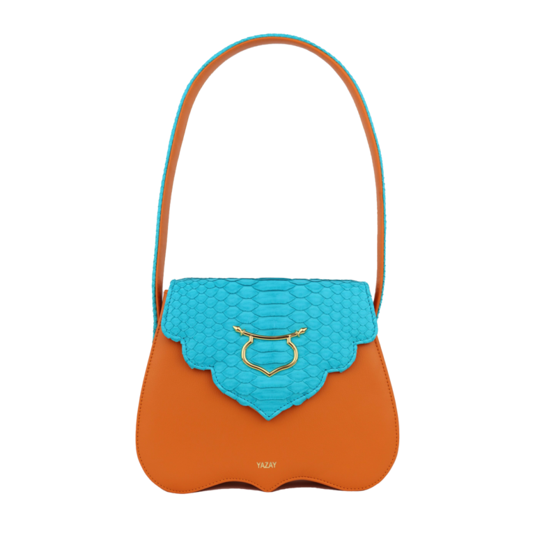 sac à épaule orange et python turquoise